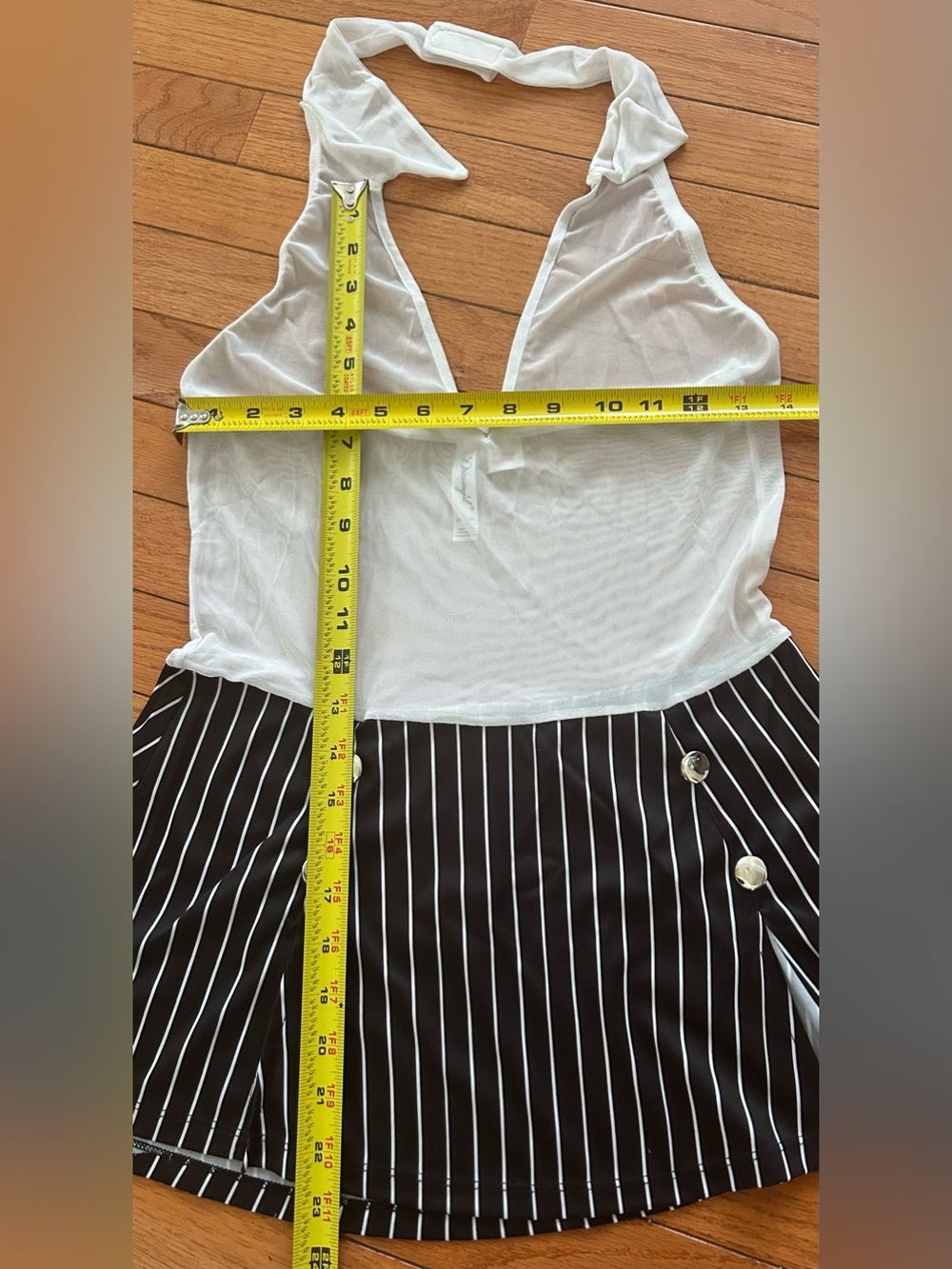 Dreamgirl Black White Pinstripe Sheer Mesh Halter Mini Dress Costume OS - Picture 8 of 10